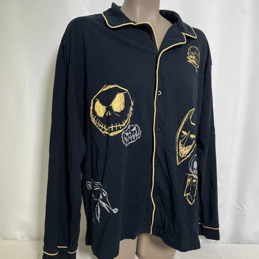 Disney Nightmare Before Christmas Jack Skellington Black Pajama Top Womens LARGE - Picture 7 of 11